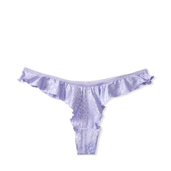Victoria's Secret Satin Ruffle Thong Panty Ice Lavender XL NEW - Picture 3 of 3